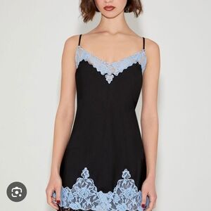 Betsey Johnson Forever 21 Medium Slip Dress Nightgown Lingerie Black Blue Lace